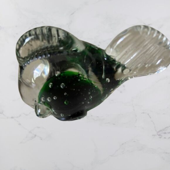 Glass Green Inside Color Blow Fish Murano Style Paperweight 4"L x 3"H - Picture 4 of 4